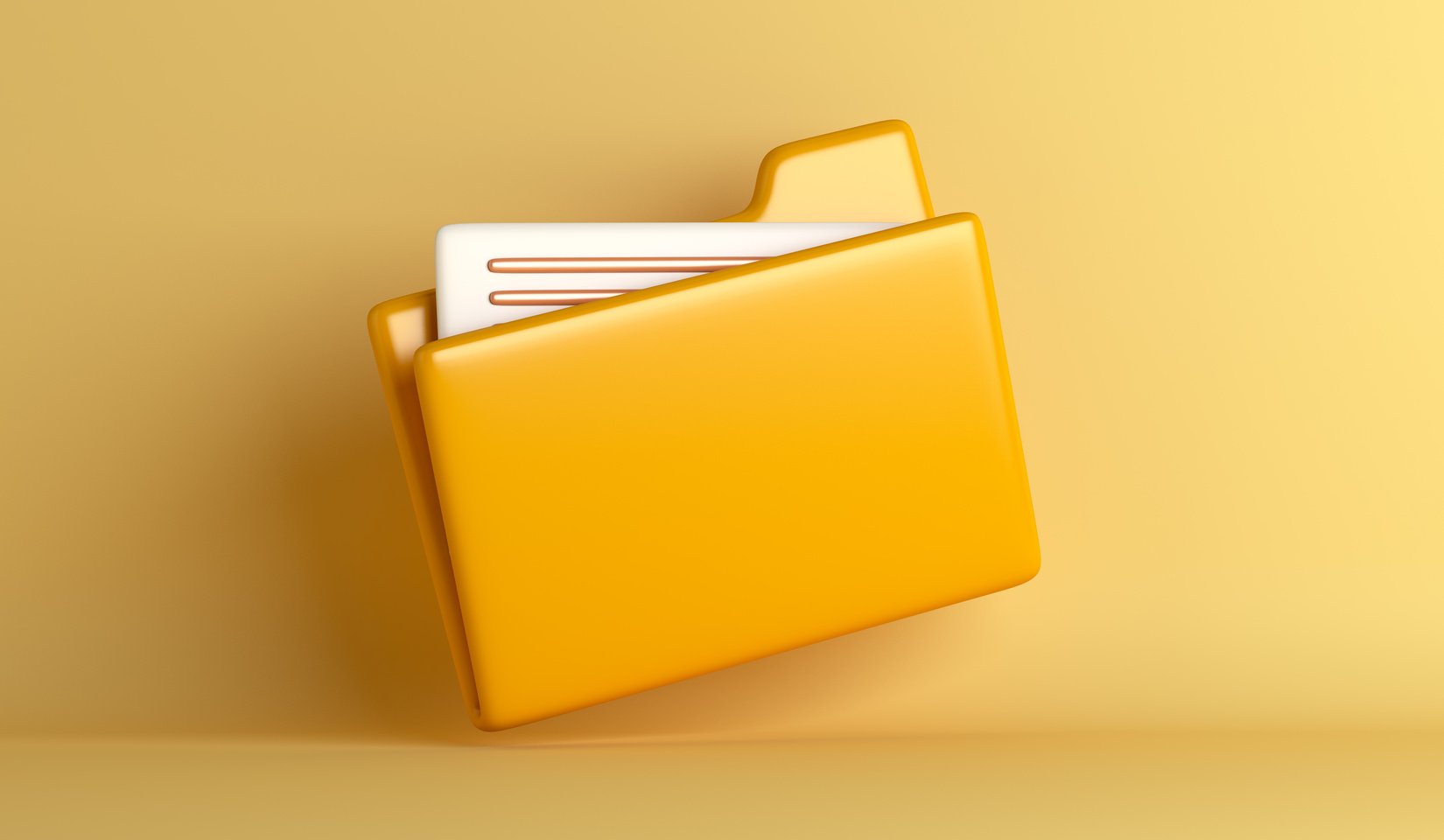 3d yellow folder with files cartoon style minimal